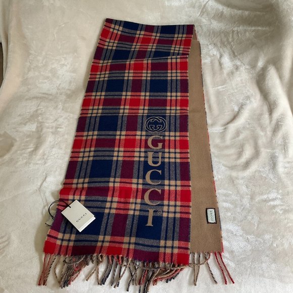 Gucci Vintage Logo Wool Check Scarf - Picture 7 of 10